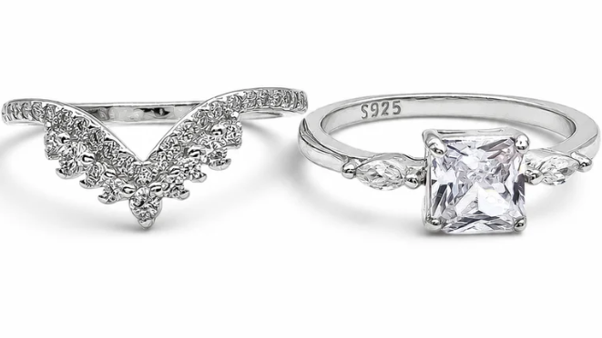 Anillo Cuadro Blanco Plata Ley 925