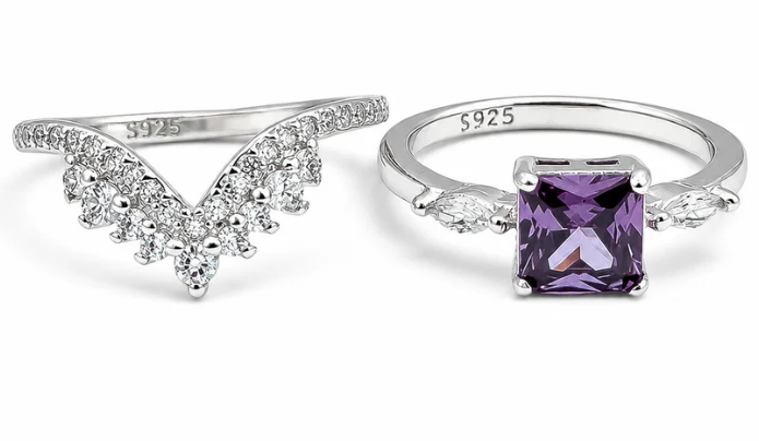 Anillo Cuadro Morado Plata Ley 925