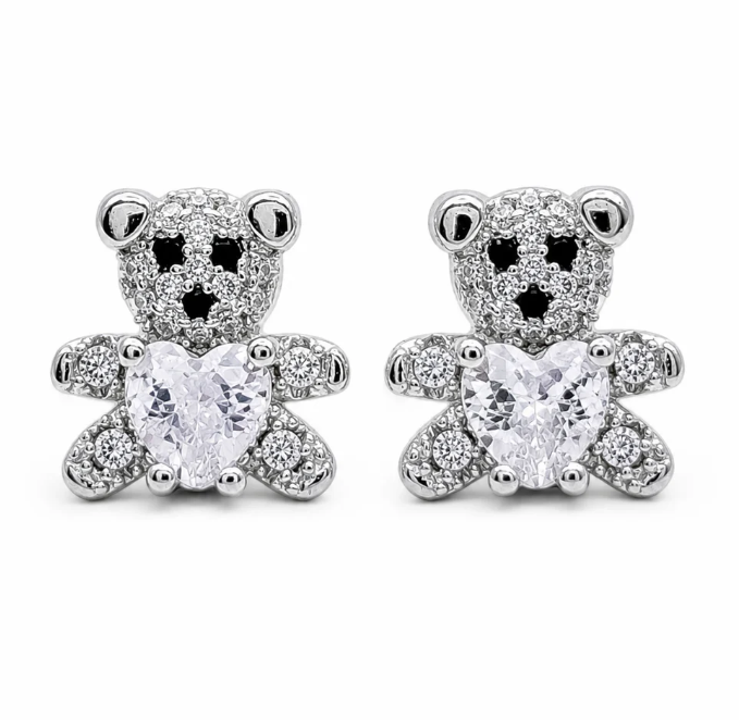 Arete Osito Zirconia Plata Ley 925