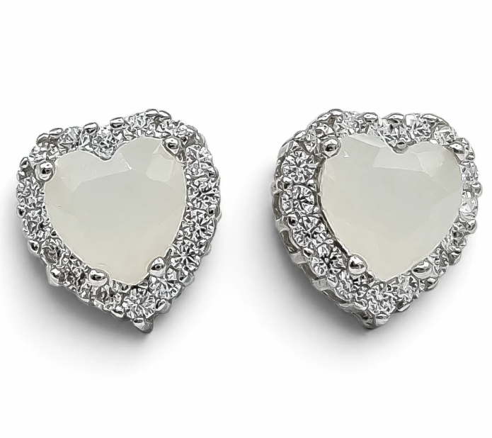 Arete Corazon Blanco Plata Ley 925