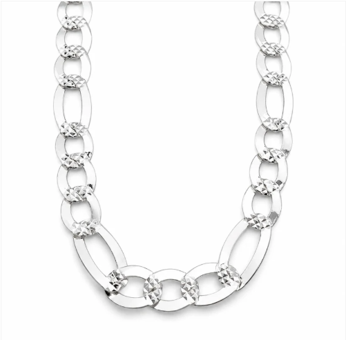 Cadena Figaro Diamantada 1.2cm Plata Ley 925