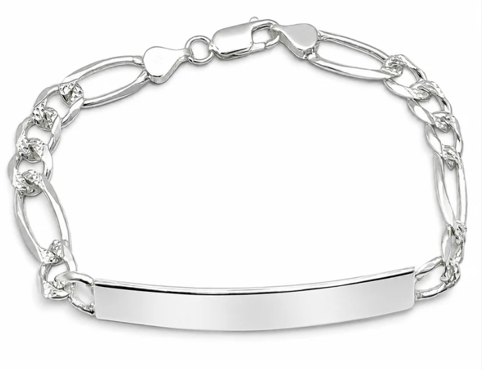 Esclava Figaro Diamantada 7mm Plata Ley 925