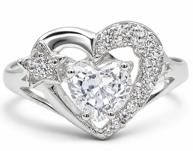 Anillo Corazon Blanco Plata Ley 925