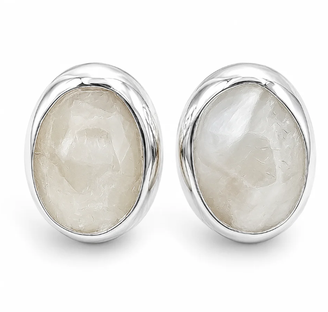 Arete Ovalo Blanco Plata Ley 925