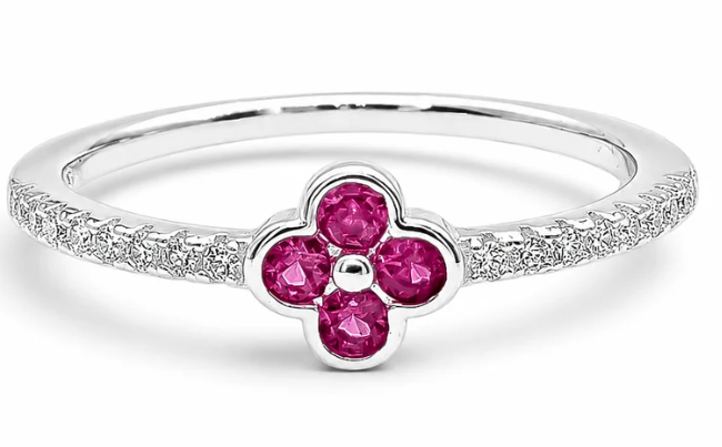 Anillo Flor Zirconia Fiusha Plata Ley 925