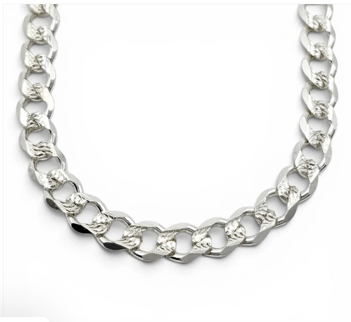Cadena Cubana Diamantada 6mm Plata Ley 925