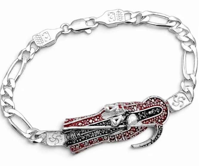 Esclava Santa Muerte Roja 5mm Plata Ley 925