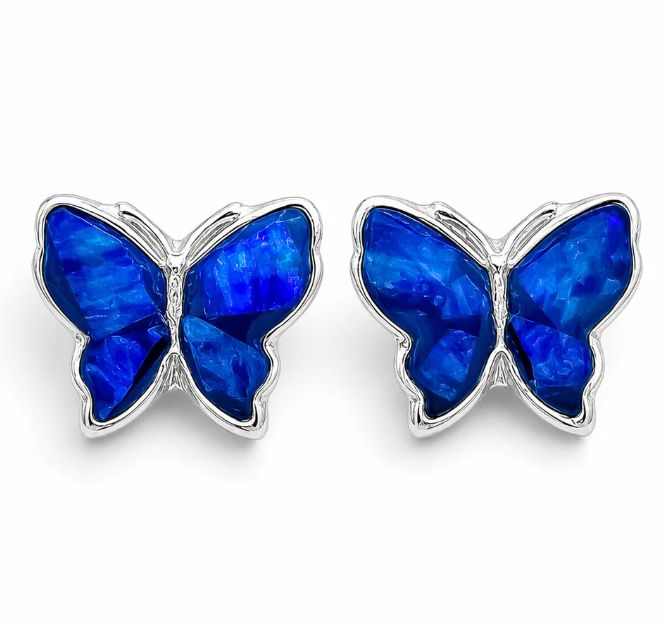 Arete Mariposa Azul Marino Plata Ley 925