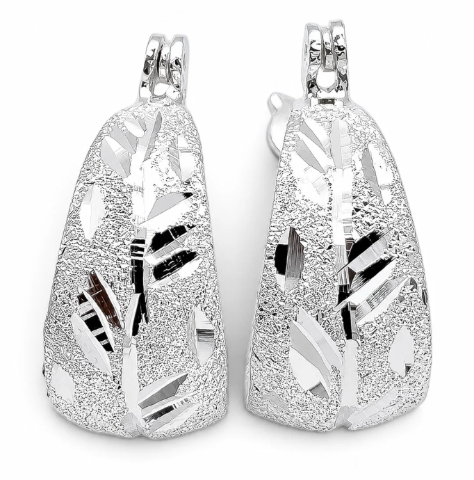 Arracada Hojita Diamantada Plata Ley 925