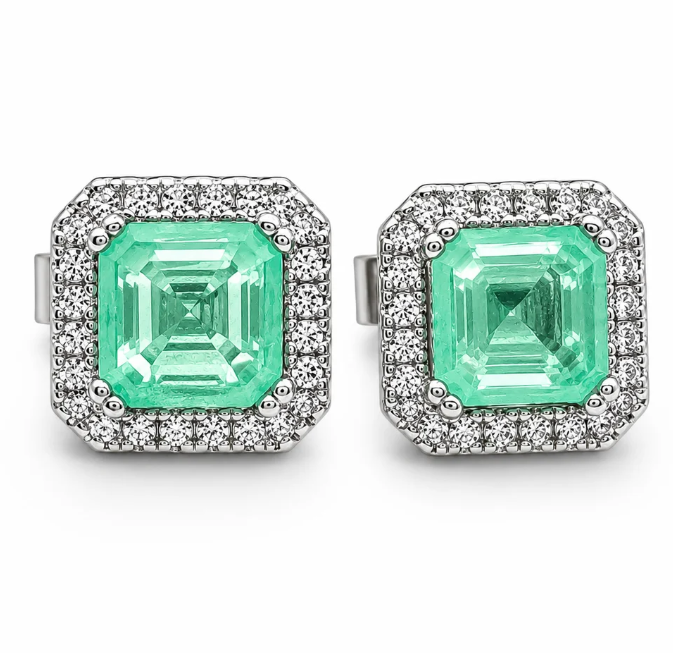 Arete Verde Cuadro Zirconia Plata Ley 925