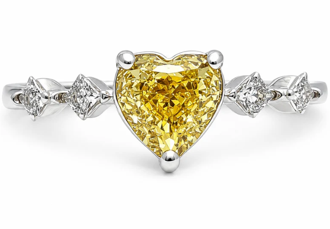Anillo Corazon Zirconia Amarilla Plata Ley 925
