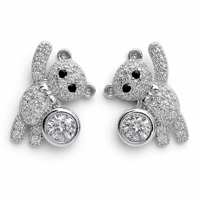 Arete Zirconia Osito Plata Ley 925