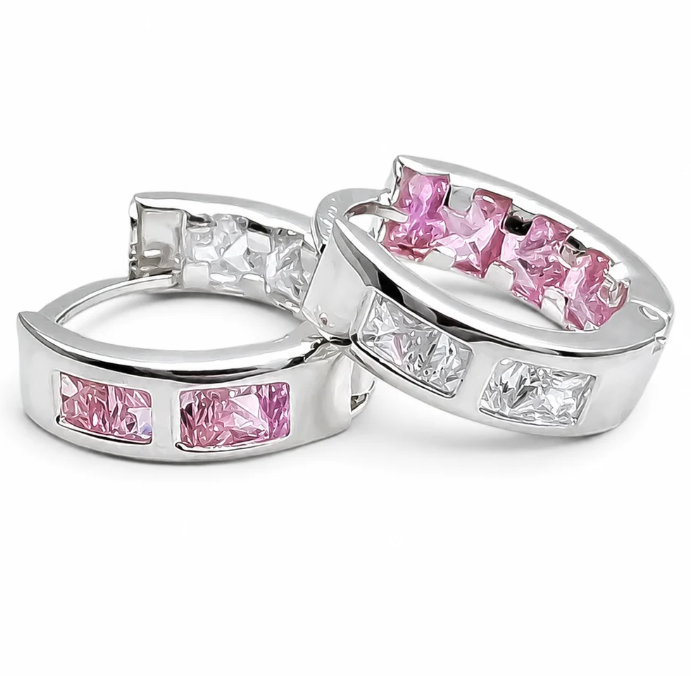 Hugguies Zirconia Rosa Plata Ley 925