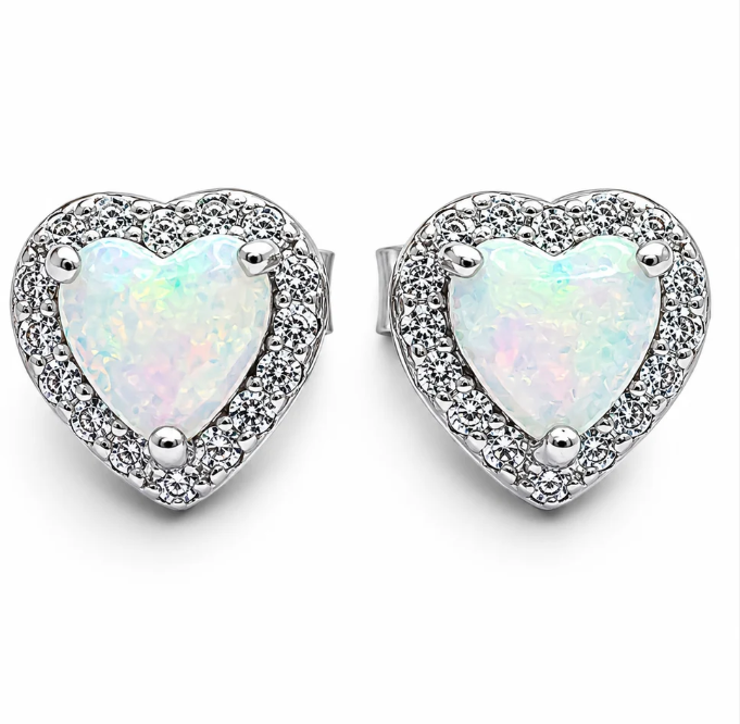 Arete Corazon Opalito Plata Ley 925