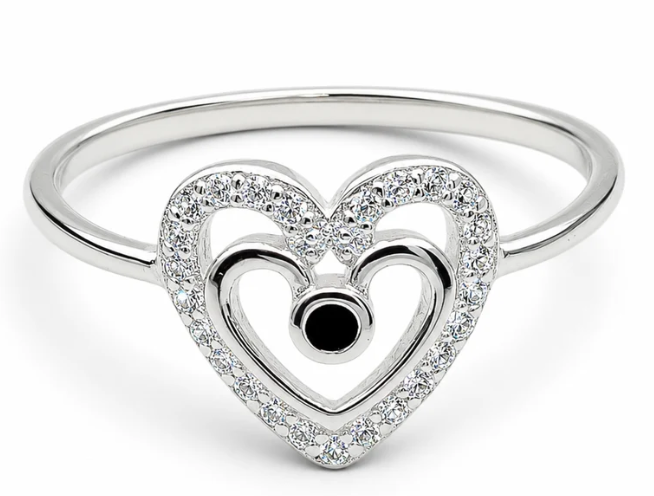 Anillo Corazon Negro Plata Ley 925