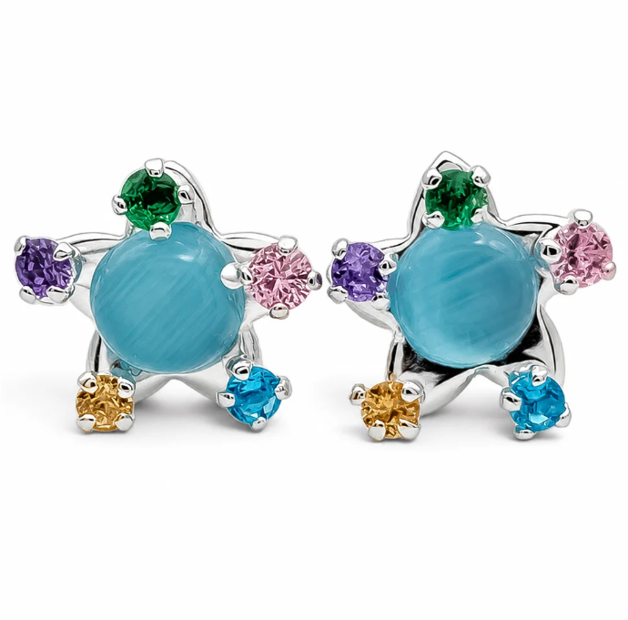 Broquel Estrella Azul Multicolor Plata Ley 925
