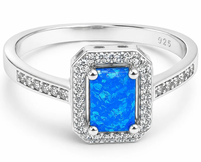 Anillo Opalo Azul Cuadro