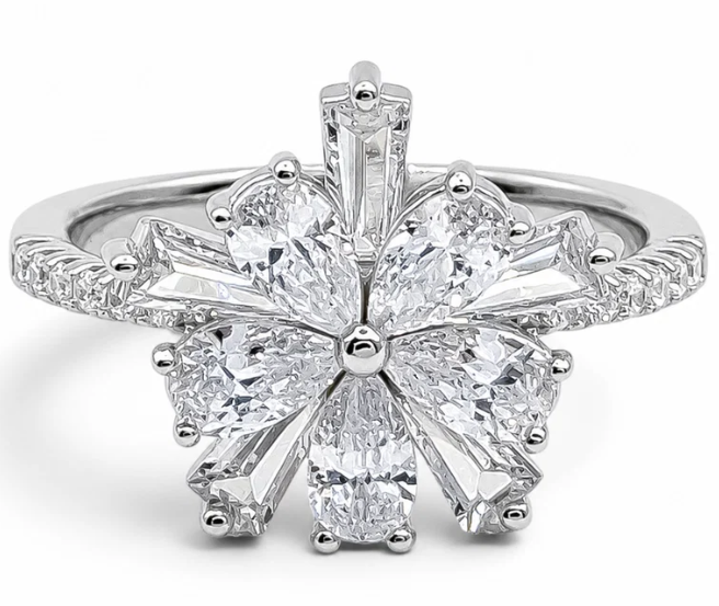 Anillo Flor Zirconia Plata Ley 925