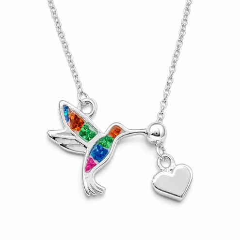 Collar Colibri Grande Multicolor Plata Ley 925