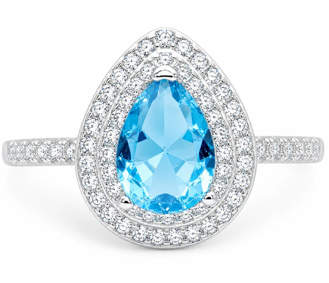 Anillo Zirconia Aqua Plata Ley 925