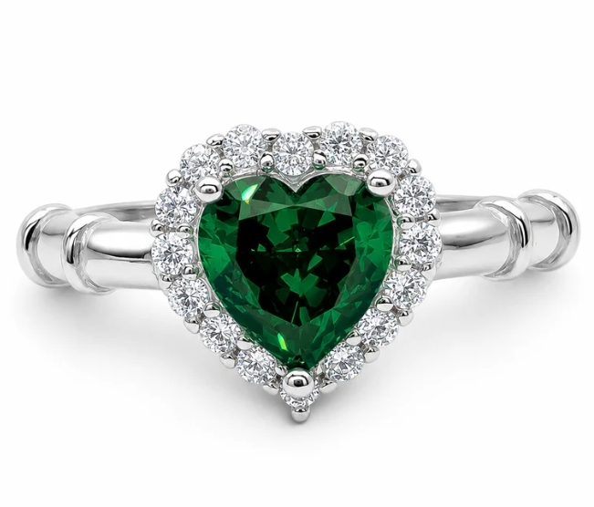 Anillo Verde Corazon Plata Ley 925