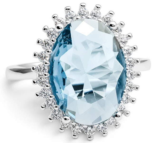 Anillo Zirconia Grande Aqua Plata Ley 925