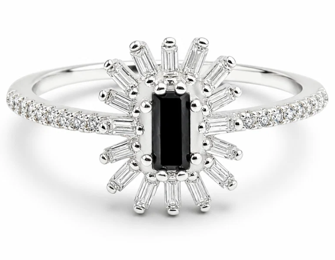 Anillo Flor Negro Zirconia