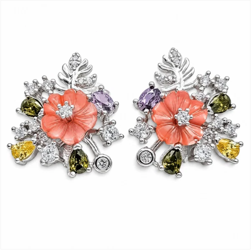 Set Flor Rosa Chica Plata Ley 925