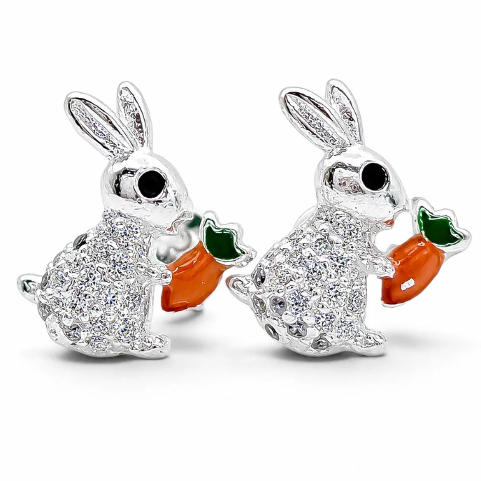 Broquel Conejo Zirconia Plata Ley 925