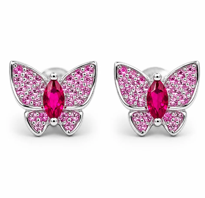 Arete Mariposa Roja Plata Ley 925