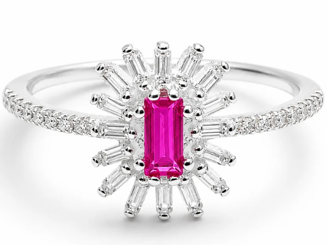 Anillo Flor Fiusha Zirconia