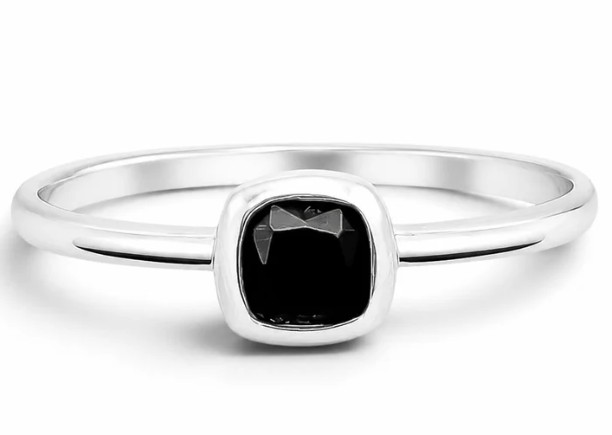 Anillo Zirconia Negra Plata Ley 925