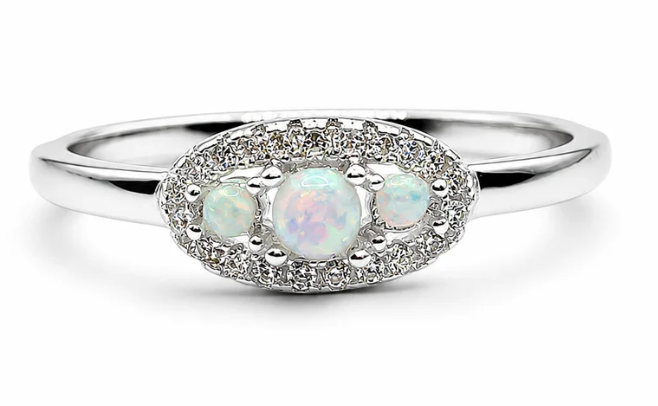 Anillo 3 Opalos Blanco Plata Ley 925