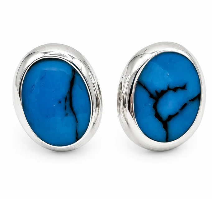 Arete Ovalo Azulito Plata Ley 925