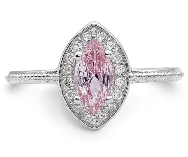 Anillo Almendra Rosa Plata Ley 925