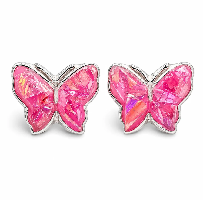 Arete Mariposa Rosa Plata Ley 925