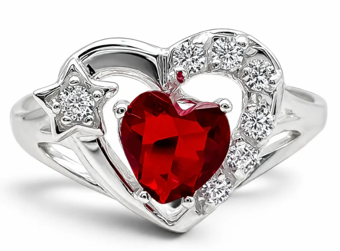 Anillo Corazon Rojo Plata Ley 925