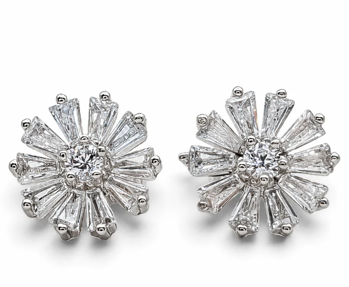 Arete Flor Zirconia Blanca Plata Ley 925