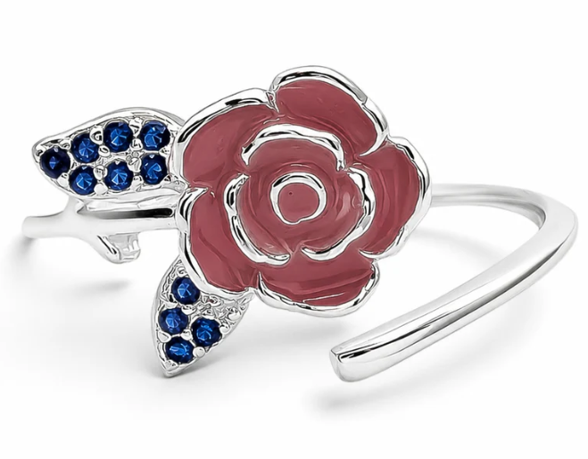 Anillo Rosa Zirconia Azul Plata Ley 925