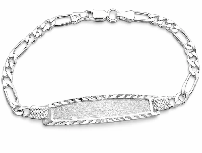 Esclava Figaro Diamantada 4mm Plata Ley 925
